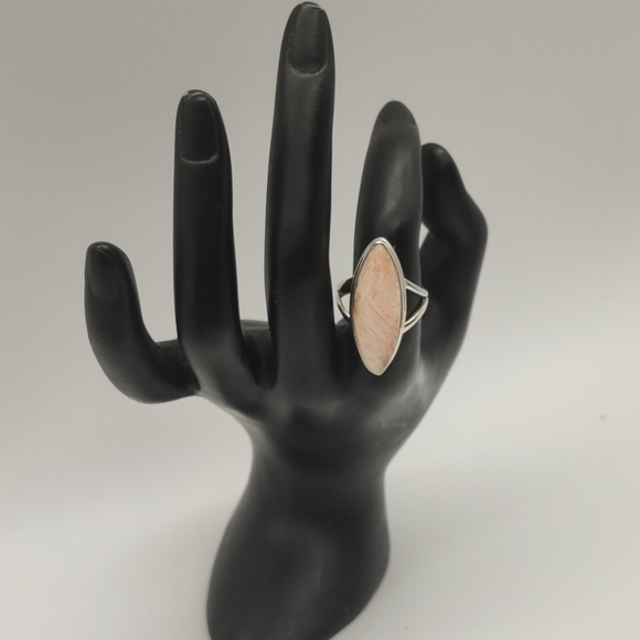 Semi Precious Pink Stone Silver Ring - Picture 4 of 8